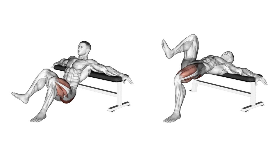 Anatomisk illustration af hip thrust med kropsvægt på ét ben i sænket og løftet position, med ballemusklen på arbejdssiden fremhævet.