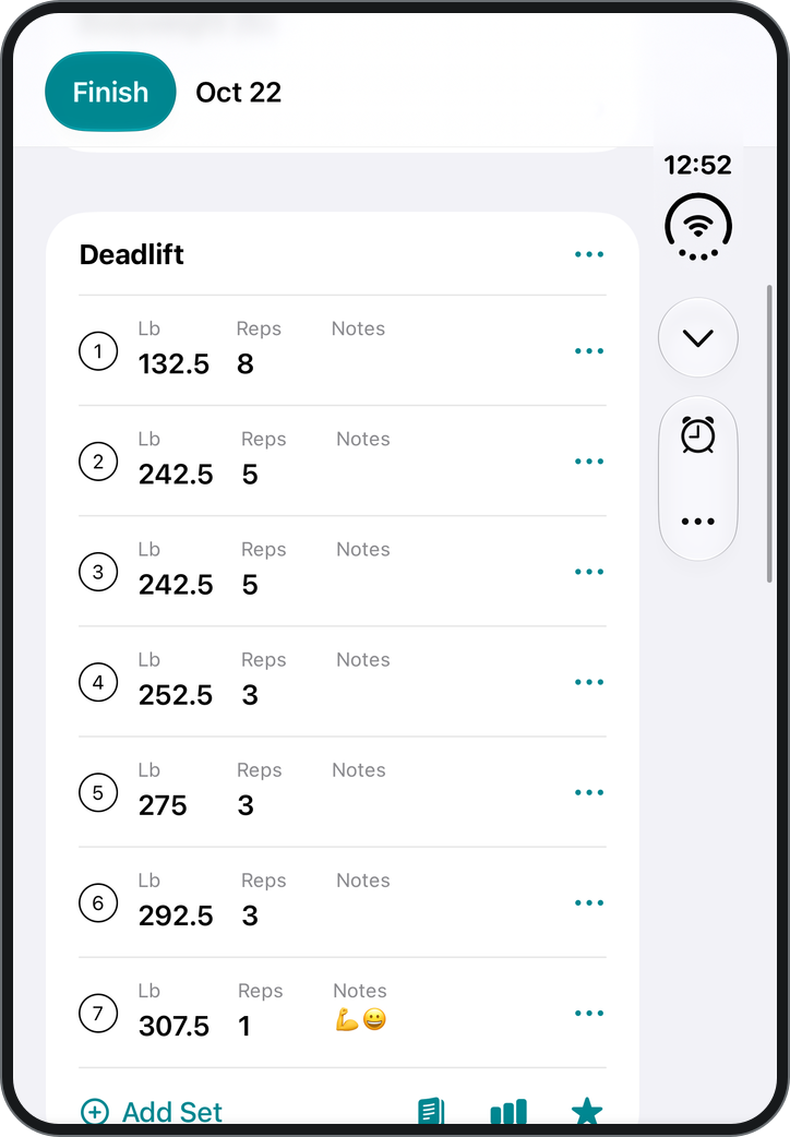 RepCount med träningsloggning på den yttre skärmen på iPhone Duo.
